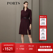 PORTS寶姿女裝長(cháng)袖OL風(fēng)職場(chǎng)收腰連衣裙ALN9D030JCF036 酒紅色 M (6)