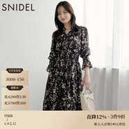 SNIDEL秋冬甜美碎花系帶收腰百褶雪紡連衣裙SWFO245033 棕色 S （0）