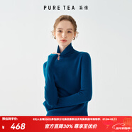 茶·愫【明星同款】puretea茶愫高領(lǐng)針織衫女堆堆袖打底毛衣秋季新款 墨藍（高領(lǐng)） M