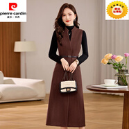 皮爾卡丹（pierre cardin）毛呢背心連衣裙兩件套套裝女2025春秋新款感減齡遮肚子氣質(zhì)套裝裙 安哥拉紅（背帶裙+打底衫） M 90-105斤