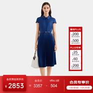 PORTS寶姿女裝春夏新款通勤襯衫領(lǐng)拼接百褶收腰短袖中長(cháng)連衣裙 丈青-2 S (4)