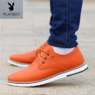 花花公子（PLAYBOY）男士皮鞋2026夏季透氣英倫商務(wù)休閑鞋男韓版潮鞋平底系帶百搭男鞋 桔紅色_1965四季款 38 _偏小碼