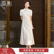香影新中式國風(fēng)立領(lǐng)連衣裙女2025夏季新款改良旗袍風(fēng)白色提花裙子 米白 斜襟款 暗紋提花 S 155/80A/85-95斤