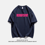 超大碼300斤潮流痞帥高街男T恤街頭原宿美式百搭印花短袖情侶上衣 藏青色 2XL 【建議150-175斤】