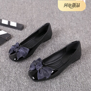 百麗踏【廠(chǎng)牌】歐洲站2025春秋新款蝴蝶結單鞋女舒適平底蛋卷鞋 黑色 37