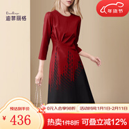 迪菲麗格歐美高端精致紅色連衣裙女2025春季新款氣質(zhì)收腰中長(cháng)裙子 圖片色 L