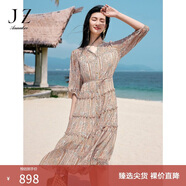 玖姿·安娜蔻優(yōu)雅民族風(fēng)多層雪紡蛋糕裙收腰連衣裙女2025夏款 花桔紅 S