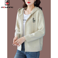 AEMAPE連帽毛衣外套女秋裝2025新款春秋冬拉鏈外搭寬松毛針織開(kāi)衫 米色 L 100-110斤