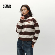 森馬（Semir）衛衣女秋冬季中長(cháng)款寬松立領(lǐng)抓絨上衣刺繡撞色連帽舒適內搭學(xué)院風(fēng) 【B款】咖灰色調00352 L 165/88A