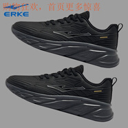 鴻星爾克（ERKE）（ERKE）男鞋運動(dòng)鞋子男秋皮面跑步鞋休閑鞋防滑耐磨通勤上班慢跑 正黑【防潑水】 39