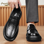 鱷魚(yú)恤男鞋春季商務(wù)一腳蹬工作上班休閑皮鞋男士軟底結婚新郎鞋男皮鞋潮 黑色【升級款】 38
