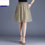 羅蒙半身裙女歐根紗拼接短裙夏季新款韓版高腰口袋A字裙顯瘦氣質(zhì)中裙 波點(diǎn)卡其色 L 建議105-120斤