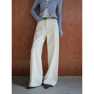 OLOEY國際一線(xiàn)品牌酒窩米白色闊腿牛仔褲女季寬松休閑褲拖地長(cháng)褲 米白色 S