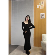 馨悠潔FINERY莫代爾緊身高腰長(cháng)裙女 黑色 S