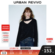 UR【明星同款】2025冬季新款女裝設計感領(lǐng)口針織衫UWM950078 黑色 S