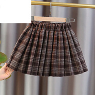 迪士尼（Disney）女童百褶裙半身裙秋冬呢子2024春秋新款洋氣格子中大童兒童短 咖啡色格子呢絨裙 110-120cm