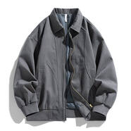 Shelley Jones杏色解構工裝外套男款春秋潮牌高級感翻領(lǐng)夾克cleanfit美式棒球服 深灰色 M [推薦80-100斤]