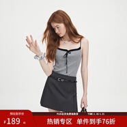 范思藍恩秋季高腰短裙女2024新款灰色氣質(zhì)通勤淑女韓版小A字裙子女送腰帶 深灰色 L