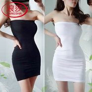 浪莎（LangSha）抹胸裙連衣裙包臀裙無(wú)肩帶一字肩緊身性感裹胸內襯打底裙長(cháng)款裙子 2件【黑+白】裝 均碼 大碼（105-150斤）