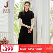 經(jīng)典故事（JANE STORY）高端質(zhì)感黑色蕾絲連衣裙女2024新款夏季時(shí)髦氣質(zhì)百褶裙赫本風(fēng)長(cháng)裙 黑色 L