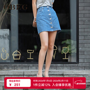 OBEG歐碧倩夏季時(shí)尚牛仔半身裙女單排扣設計A字短裙10422054 牛仔藍 155/XS/34