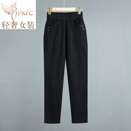 PKFC高級感純棉休閑褲女春秋款氣質(zhì)直筒褲中年媽I媽時(shí)尚百搭高腰長(cháng)褲 黑色 4XL (建議145-160斤)
