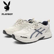 花花公子鞋子男款2026春秋季新款網(wǎng)面透氣跑步男鞋厚底增高鞋百搭運動(dòng)鞋男 米深蘭 40