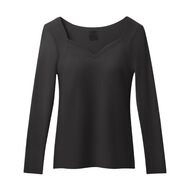 秋冬無(wú)痕保暖長(cháng)袖三合一美膚帶胸墊秋衣女修身低領(lǐng)上衣內衣打底衫 黑色 XL 【120-160斤】