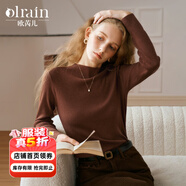 Olrain【5折】咖啡色長(cháng)袖針織衫女春裝新款簡(jiǎn)約絲光羊毛打底衫 咖啡色 M