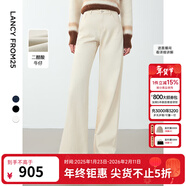 朗姿【明星同款】朗姿醋酸闊腿休閑氣質(zhì)長(cháng)褲女冬季新款法式牛仔褲 本白色 S