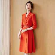 感西裝連衣裙女夏季米白色職業(yè)裝大碼顯瘦氣質(zhì)女神范正裝裙子 橙紅 S S