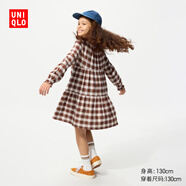 優(yōu)衣庫童裝女童格子連衣裙/長(cháng)袖田園風(fēng)裙子481492 24 亮橙色 150