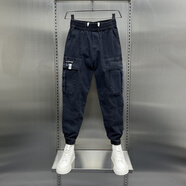森馬2024春秋新款休閑牛仔褲男士潮牌多口袋工裝褲時(shí)尚彈力束腳哈倫褲 黑色 35 _體重_175-190斤