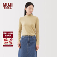 MUJI女式 起毛羅紋編織半高領(lǐng)長(cháng)袖T恤上衣打底衫女款內搭春秋女裝條紋 淺黃色 S （155/80A）