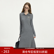 范思藍恩學(xué)院風(fēng)刺繡翻領(lǐng)修身純色針織連衣裙2024冬新款內搭14353 灰色 XS
