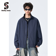 Shelley Jones美式高街夾克男士外套春秋季新款ins寬松潮流純色休閑上衣服男裝 藏青色 M [建議90-110斤]