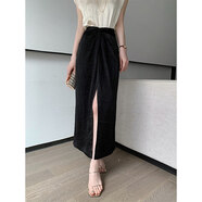 OLOEY國際一線(xiàn)品牌黑色高腰開(kāi)叉半身裙女秋冬輕薄通勤氣質(zhì)中長(cháng)裙 黑色 M