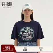 Teenie Weenie小熊短袖T恤女夏季寬松圓領(lǐng)短袖T恤棉質(zhì)時(shí)尚打底衫女 藏青色 160/S