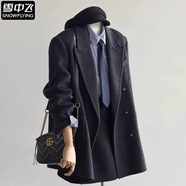 雪中飛（SNOWFLYING）短款雙面羊絨毛呢子小西裝外套女2025秋冬季新款韓版小個(gè)子赫本風(fēng) 黑色【雙面大衣】 XS 【105斤以下】