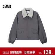 森馬（Semir）外套女oversize插肩袖仿羊羔毛毛領(lǐng)冬季2024夾棉夾克109724108016
