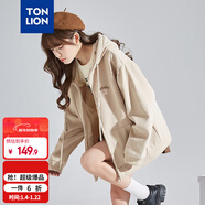 唐獅（TonLion）2025針織外套女休閑衛衣開(kāi)衫連帽上衣 無(wú)絨款淺卡其/二批 M