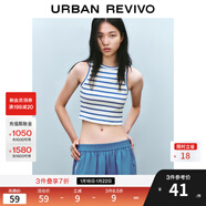 UR2025秋季新款女裝法式休閑撞色條紋修身圓領(lǐng)背心UWB450015 藍色條紋 S