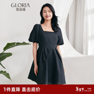 歌莉婭蝴蝶結連衣裙女泡泡袖方領(lǐng)短袖溫柔小黑裙小個(gè)子公主裙117R4K030 00B黑色 S (155) -