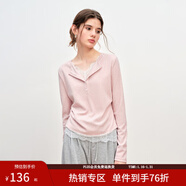 范思藍恩收腰假兩件蕾絲花邊針織T恤衫打底女2025秋冬新款4469 粉色 S