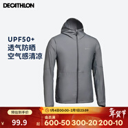 迪卡儂男女防曬衣夏季戶(hù)外長(cháng)袖外套超薄皮膚衣防曬服連帽 男款曜石灰 S