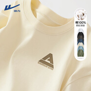 回力（Warrior）純棉潮流長(cháng)袖t恤男簡(jiǎn)約春秋季新款寬松潮牌圓領(lǐng)大碼打底衫ins百搭 【重磅純棉】-淺米#HL三角A 4XL