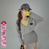 CHUU設計感假兩件連衣裙女2025秋季新款個(gè)性收腰顯瘦辣妹包臀短裙 淺花灰 均碼