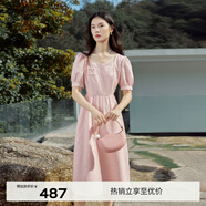 伊芙麗（eifini）伊芙麗2023春裝新款新中式國風(fēng)盤(pán)扣設計精致鏤空泡泡袖碎花連衣裙 灰粉 M 160