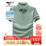 七匹狼短袖T恤男夏季涼感短T翻領(lǐng)POLO打底衫男裝冰絲光棉透氣冰爽上衣 211(灰綠)-6911款 3XL 185/100A