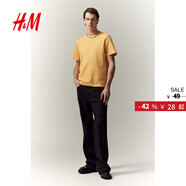 H&M男裝女裝T恤秋冬透氣圓領(lǐng)短袖運動(dòng)上衣短袖內搭打底衫0685816 黃色268 XL 180/116